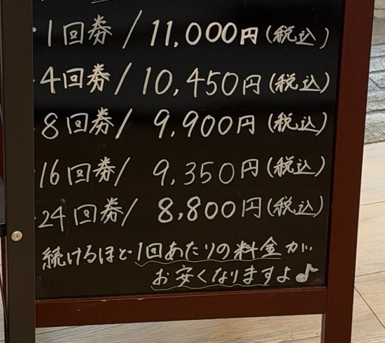 フィットイージー瑞浪店のパーソナルトレーニング回数券の料金表